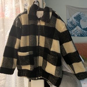 American eagle fluffy plaid jacket